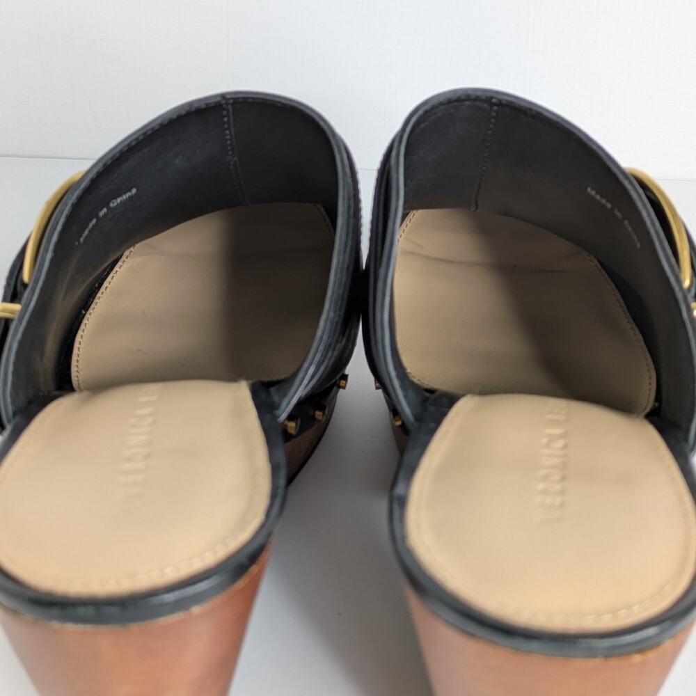 Veronica Beard Hendrix Platform Clogs 9 Black Leather Wood Heel Slip On Mules - Picture 13 of 16